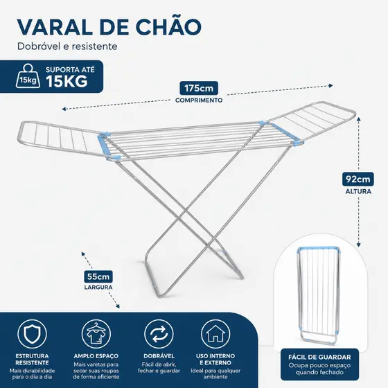 Varal de Chão Gigante Novidade 2026 Maior modelo Disponivel No Mercado 100% alumínio