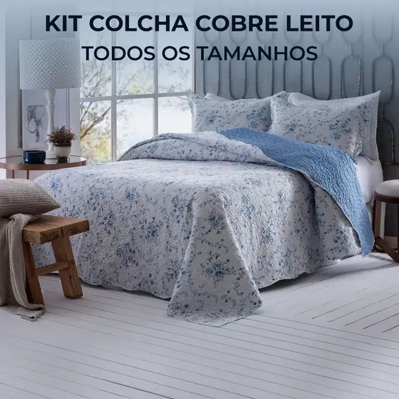Colcha Cobre Leito Dupla Face Casal 3 Peças Bouti 2,20m x 2,40m Com Porta Travesseiro Rozac Liz