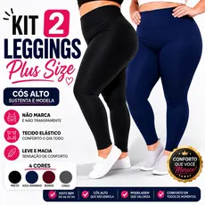 Kit 2 Calças Legging Plus Size Suplex Cintura Alta Costura Reforça G1 G2 G3