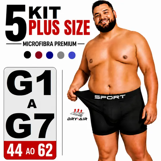 Kit 5 cuecas boxer box plus size GG1 GG2 GG3 GG4 GG5 GG6 GG7