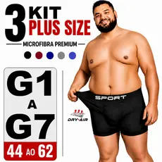 Kit 3 cuecas box boxer plus size masculino G1 G2 G3 G4 G5 G6 G7