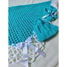 Manta de crochê para bebê,com sapatinhos e touquinha, ,kit com 3 peças, saída de maternidade