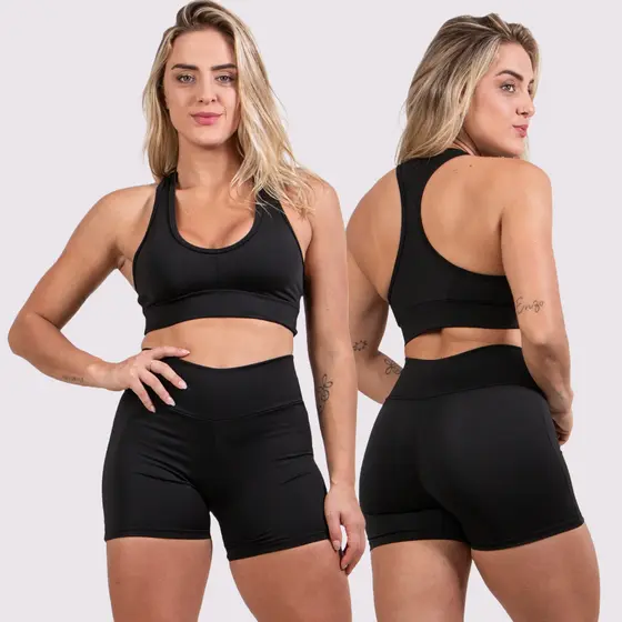 Conjunto Feminino Fitness Top Nadador Suplex e Short Curto Legging Treino Academia Akira Fitness