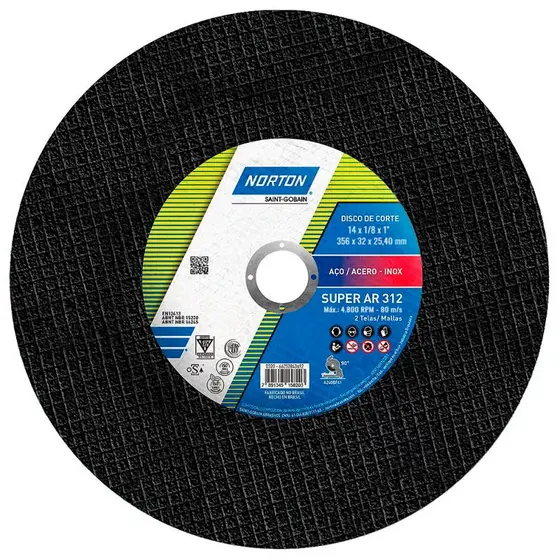 Disco de Corte 14 Pol Com 2 Telas e Furo 1 Pol AR312 NORTON