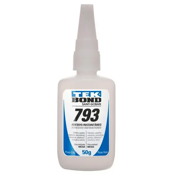 Cola Adesiva Instantânea Cianoacrilato 50 GR 793 Bico Anti Entupimento TEKBOND