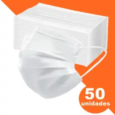 Kit 50 Máscara Descartável De Proteção Facial Tripla Cx C/ 50 Pçs BRANCA