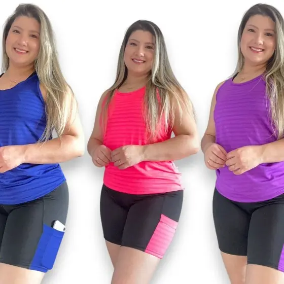 Conjunto Fitness Academia Regata e Short Com Bolso Para Celular