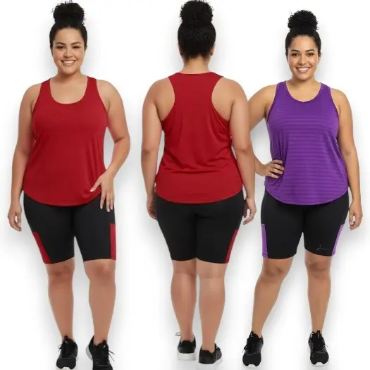 Conjunto Fitness Plus Size Premium: Regata Dry Fit Respir谩vel e Short Suplex C贸s Alto C/ Bolso