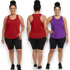 Conjunto Fitness Plus Size Premium: Regata Dry Fit Respirável e Short Suplex Cós Alto C/ Bolso