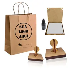 Kit 2 Carimbos - 10cm e 5cm + almofada e tinta. Carimbo Personalizado Sacola Kraft Tecido Plástico Isopor
