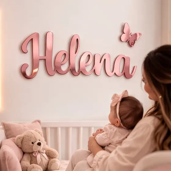 Nome Personalizado em Acrílico Espelhado Para Quarto Infantil