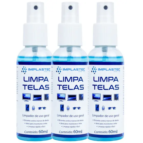 Kit 3 Limpa Telas 60ml Led Plasma Lcd iPod iPad Tvs Monitores Celulares Implastec
