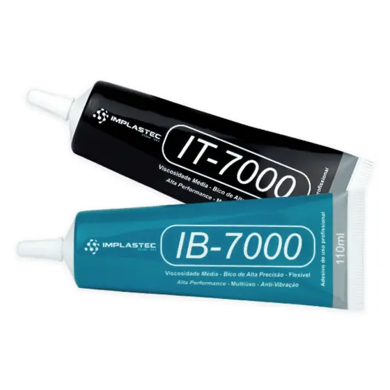 Kit Cola Multiuso Implastec IT-7000 Preta + IB-7000 Transp. Reparo Celular