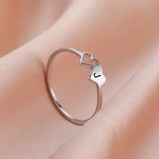 Anel de Casal em Forma de Coração Duplo Oco com Marcação de 26 Letras, Moda Casual, Presente de Férias