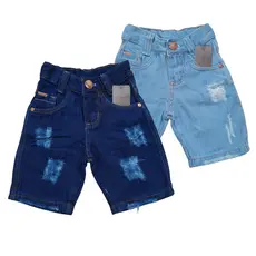 Bermuda Jeans Infantil Masculina Destroyed com Regulagem – Short Rasgado Puído para Menino de 2 a 6 Anos