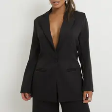 Blazer Feminino Alfaiataria Com Botão Único Alongado Estruturado Premium Luxo Acinturado