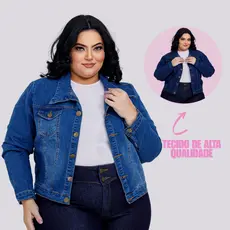 Jaqueta Jeans Feminina Plus Size Com Lycra Bolsos