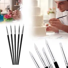 Kit 5 Pinceis Silicone Pasta Americana Confeitaria Bolos Profissionais