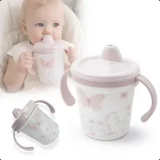 CANECA TREINAMENTO INFANTIL BEBÊ COM ALÇA REMOVÍVEIS 280ML BORBOLETAS MENINA