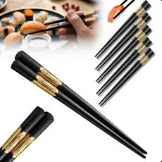 PALITOS HASHI REUTILIZÁVEL JAPONÊS SUSHI SASHIMI KIT 5 PARES RESINA PRETO