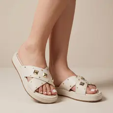 Sandália Feminina Rasteira Papete Plataforma Chinelo Leve Spike Pedrarias Confortavél Moda Social