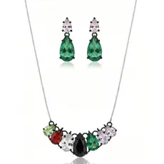 Conjunto de Colar e Brincos em Formato Gota Estruturada Zircônias | Feminino | Banhado Ouro 18K | Antialérgico