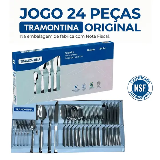 Conjunto Talheres e Faqueiro Tramontina Original 24 Peças Aço Inox 20 Anos Linha Profissional
