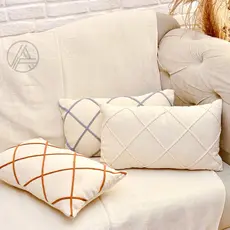 Capa de Almofada Baguete Boho Drapeada 30x50 Decorativa Algodão  Artesanal Sofá Cama Sala