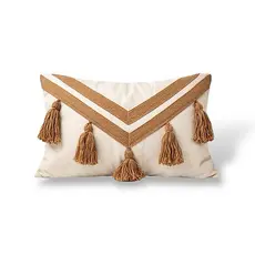 Capa de Almofada Retangular Baguete Fita Pompom Doha 50x30
