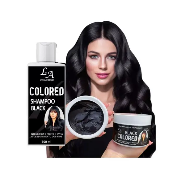 Kt Shampoo e Máscara Tonalizante Preto Intenso Sem Amônia Resultado 100% Natural L&A Brilho Intenso.