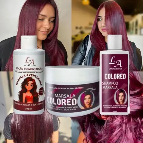 Combo Tonalizante Marsala Pigmentador Shampoo + Loção + Máscara Tonalizante Vinho Sem Amonia