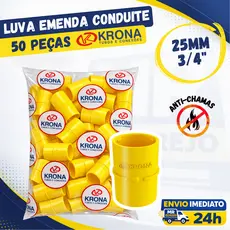 Kit 50 Luva Para conduite Pvc Amarela 3/4 25mm KRONA