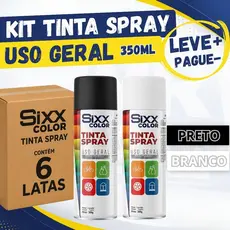 Kit Tinta Spray Uso Geral Sixx Color Branco ou Preto Brilhante Brilho e Fosco 350ml Secagem Rápida