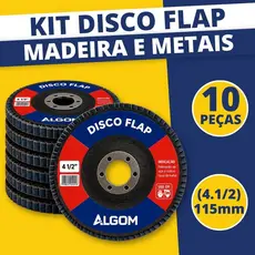 Kit 10 Disco Flap 115mm (4.1/2) Profissional Madeira Aço e Inox - Grão 40 - 60 - 80 - 100 - 120