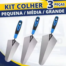Kit Colher de Pedreiro Profissional Ferramentas de Pedreiro Canto Reto Pequena Média e Grande Com 3