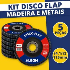 Kit 5 Disco Flap 115mm (4.1/2) Profissional Aço e Inox - Grão 40 - 60 - 80 - 100 - 120