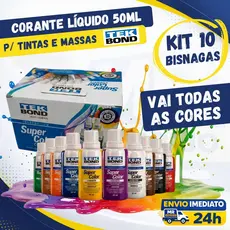 Kit 10 Corantes Pigmento Líquido TekBond para Tinta Acrílica e Látex Crie novas Cores Todas as Cores