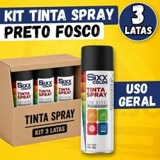 Kit Tinta Spray Preto Fosco Tinta Spray Uso Geral 350ml Tinta Spray para Metal Madeira Plástico 3un