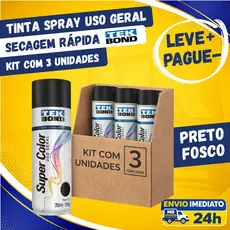 Kit 3 Tinta Spray Uso Geral Tekbond Preto Fosco 350ml Secagem Rápida