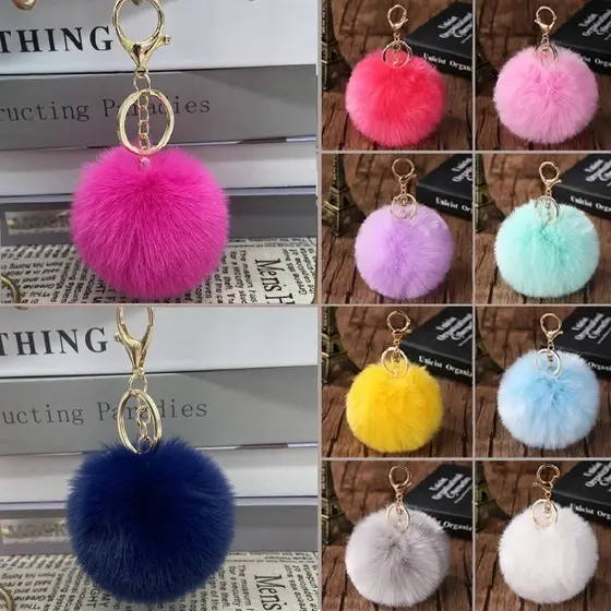 Pompom Chaveiros 8cm com Pingente - Kits 2/5/10/15pçs - Pelúcia Réplica de Coelho