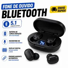Fone de Ouvido Bluetooth 5.1 Sem Fio  Case Com Display Digital Android e IOS