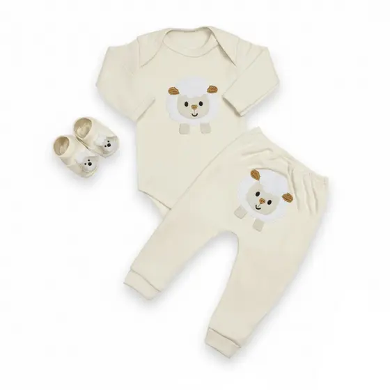Conjunto de Frio para Bebê com Body Calça e Sapatinho Bordado
