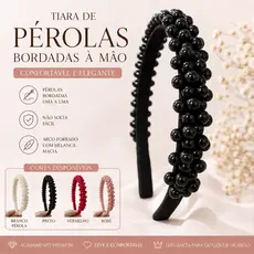 Tiara de Pérolas Bordadas à Mão | Aro Confortável | Infantil e Adulto | Luxo Premium