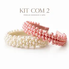 Kit 2 ou 4 Tiaras de Pérolas Bordadas à Mão | Aro Confortável | Infantil e Adulto
