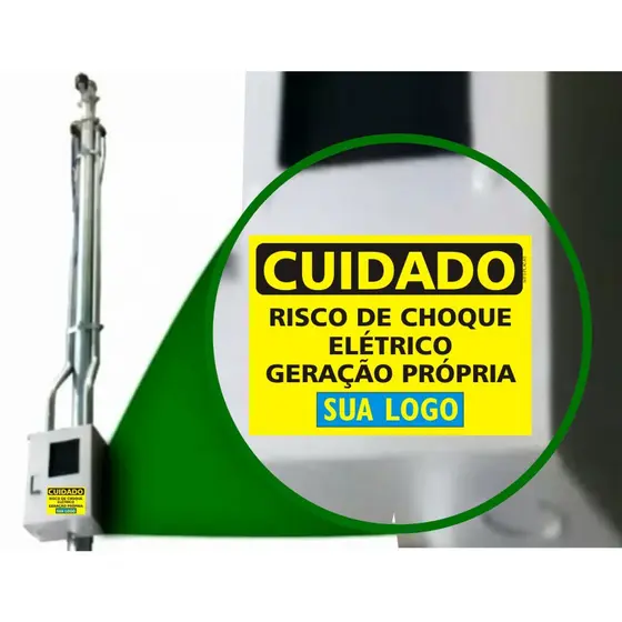 Placa Geração Própria energia solar - Padrão Enel - personalizada com logo da empresa - Cuidado