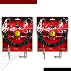 Kit 2 Cabo P10 Mono Para P10 Mono 90º Graus Violão Guitarra Baixo 3m Metros - Pulse Eletrolon