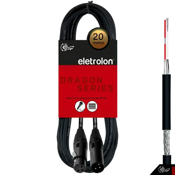 Cabo De Microfone Balanceado Xlr Macho Xlr Femea 20m Metros - Eletrolon