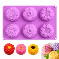 Molde Forma Silicone 6 Cavidades Flor para Sabonete Sabão Vela Artesanal Saboaria Antiaderente