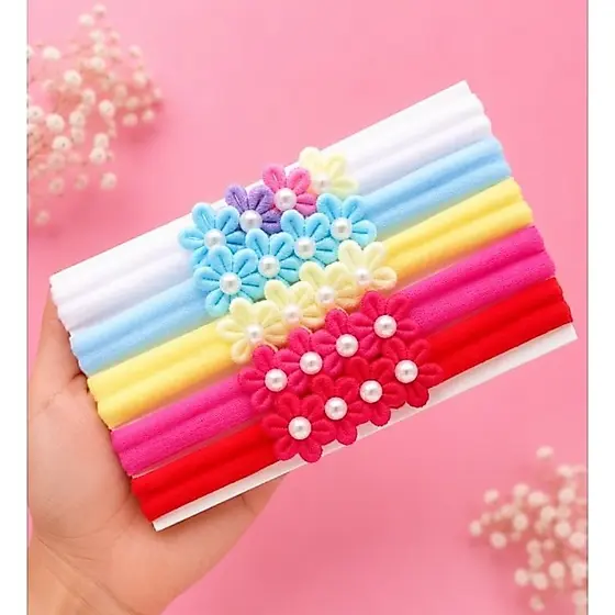 Kit 5 faixinhas para bebê | tiara | florzinha | laços flor | RN | CORES SORTIDAS