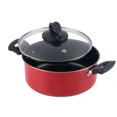 Panela Caçarola Avulsa Antiaderente Com Tampa de Vidro 24Cm 4,1 Litros Vermelho Nacional